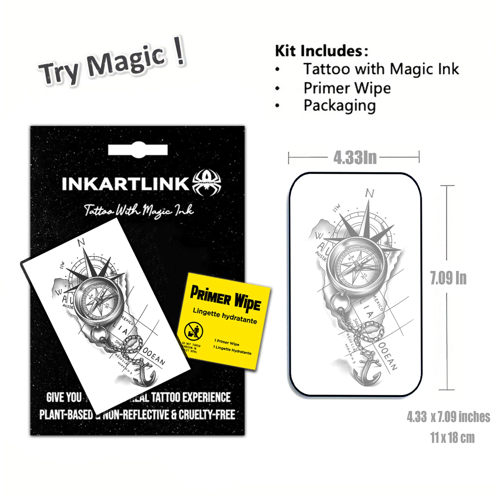 INKARTLINK tatouage compas couleur vive et réaliste pour événements et sorties.