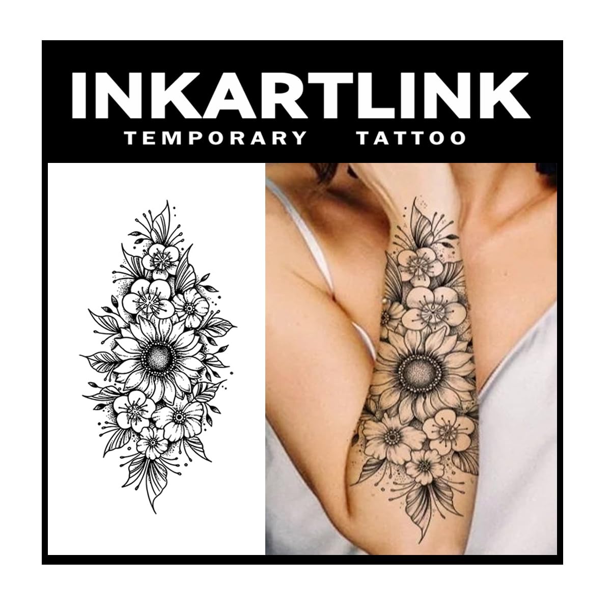 INKARTLINK fleur-design, rendu réaliste et longue tenue sur la peau.