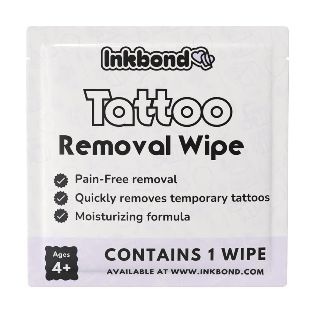 Lingette Inkbond retirant rapidement un tatouage temporaire sans irritation.