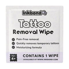 Lingette Inkbond retirant rapidement un tatouage temporaire sans irritation.