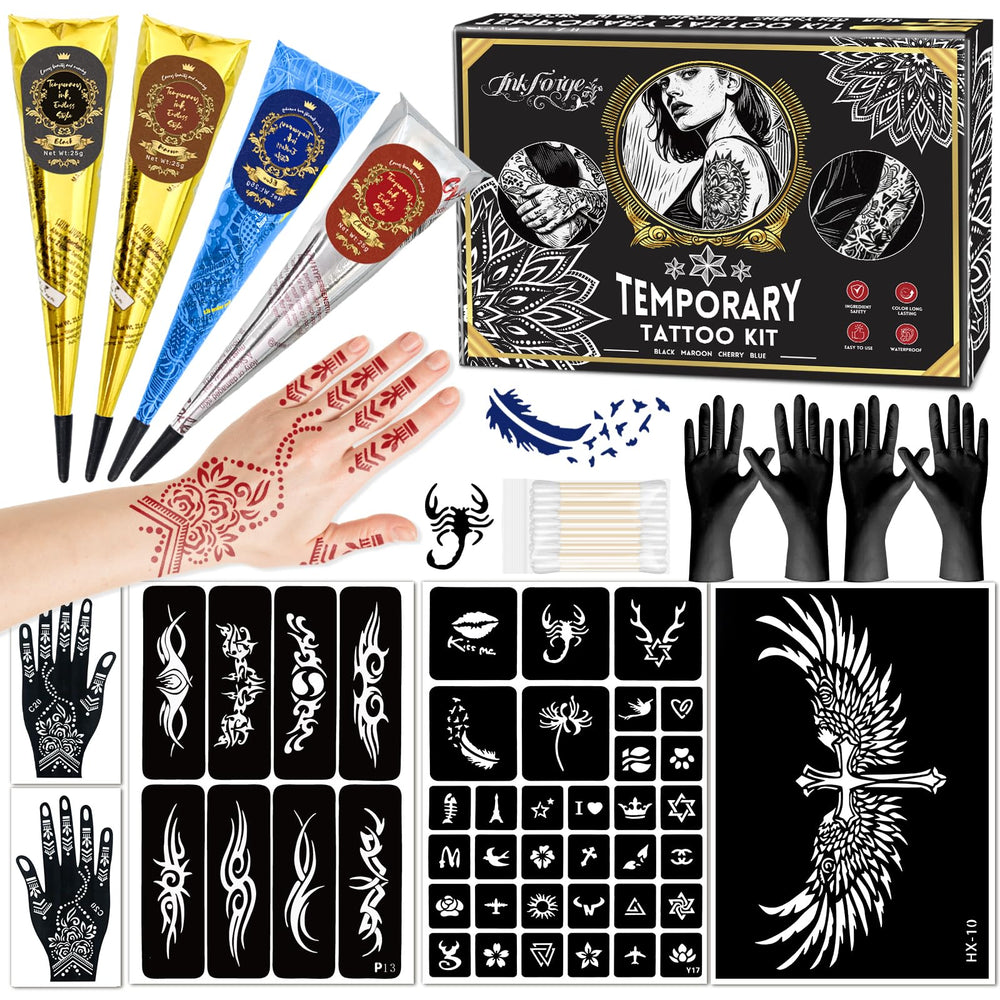 InkForge kit pochoirs tatouage temporaire pour designs variés et faciles