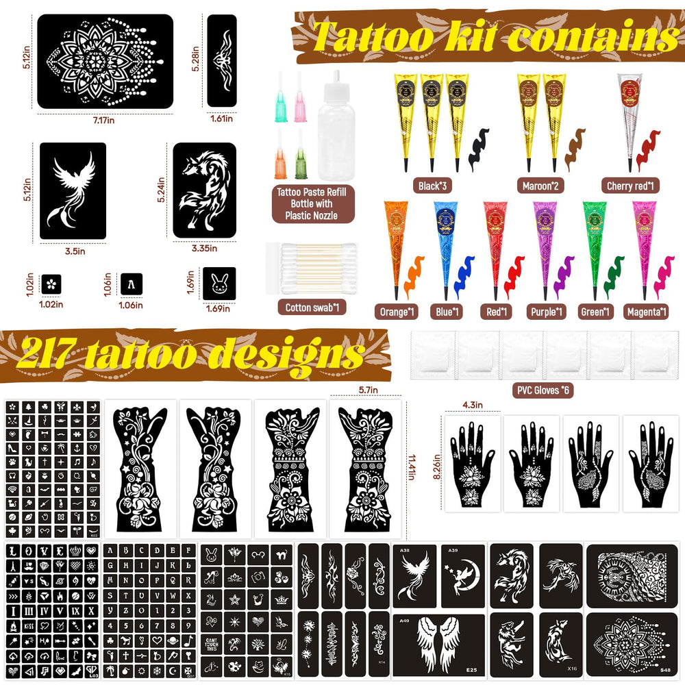 Modele-pochoirs tatouage InkForge, 12 feuilles avec motifs variés.