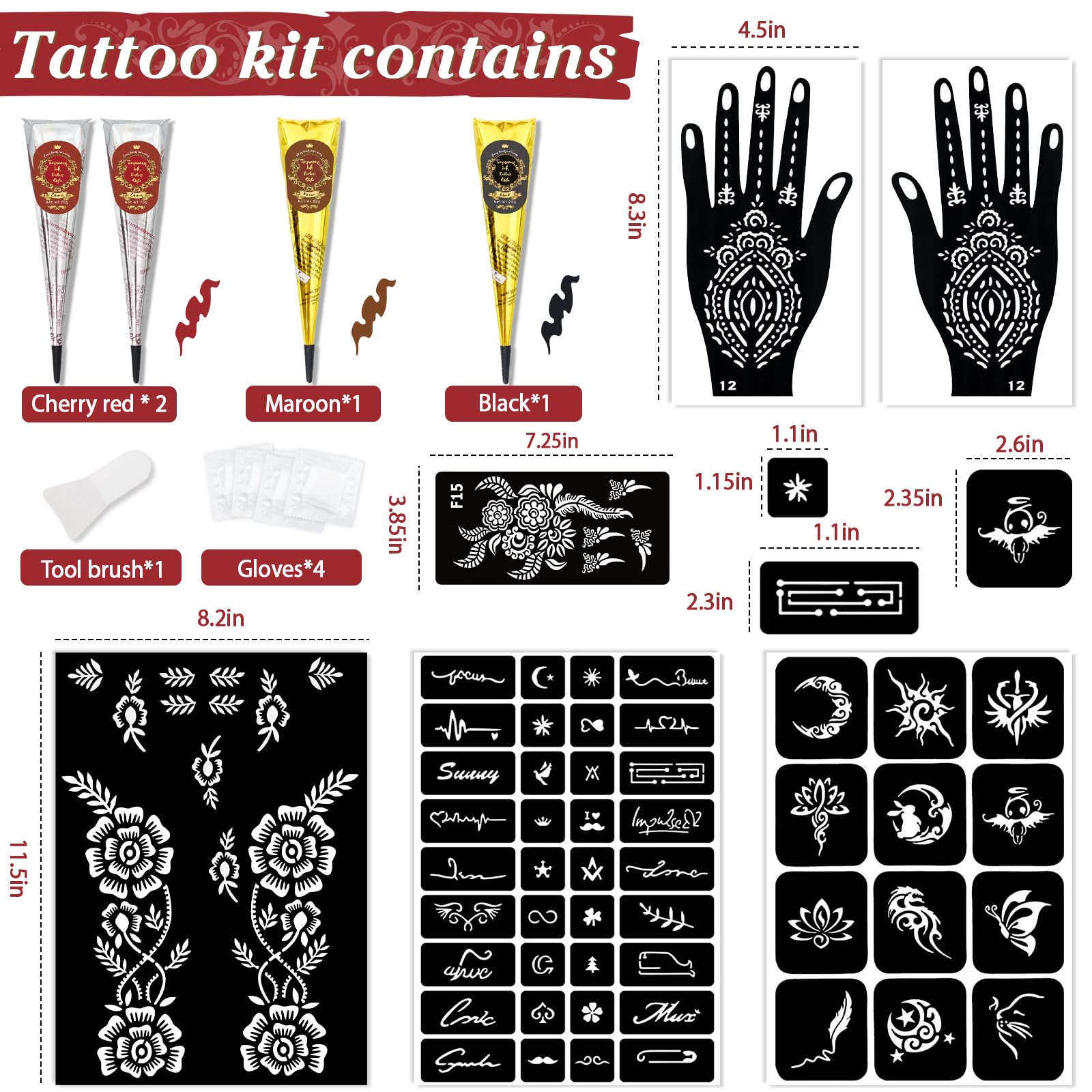InkForge tatouage-temporaire-3-couleurs-noir-bordeaux-cerise: palette riche pour designs variés.