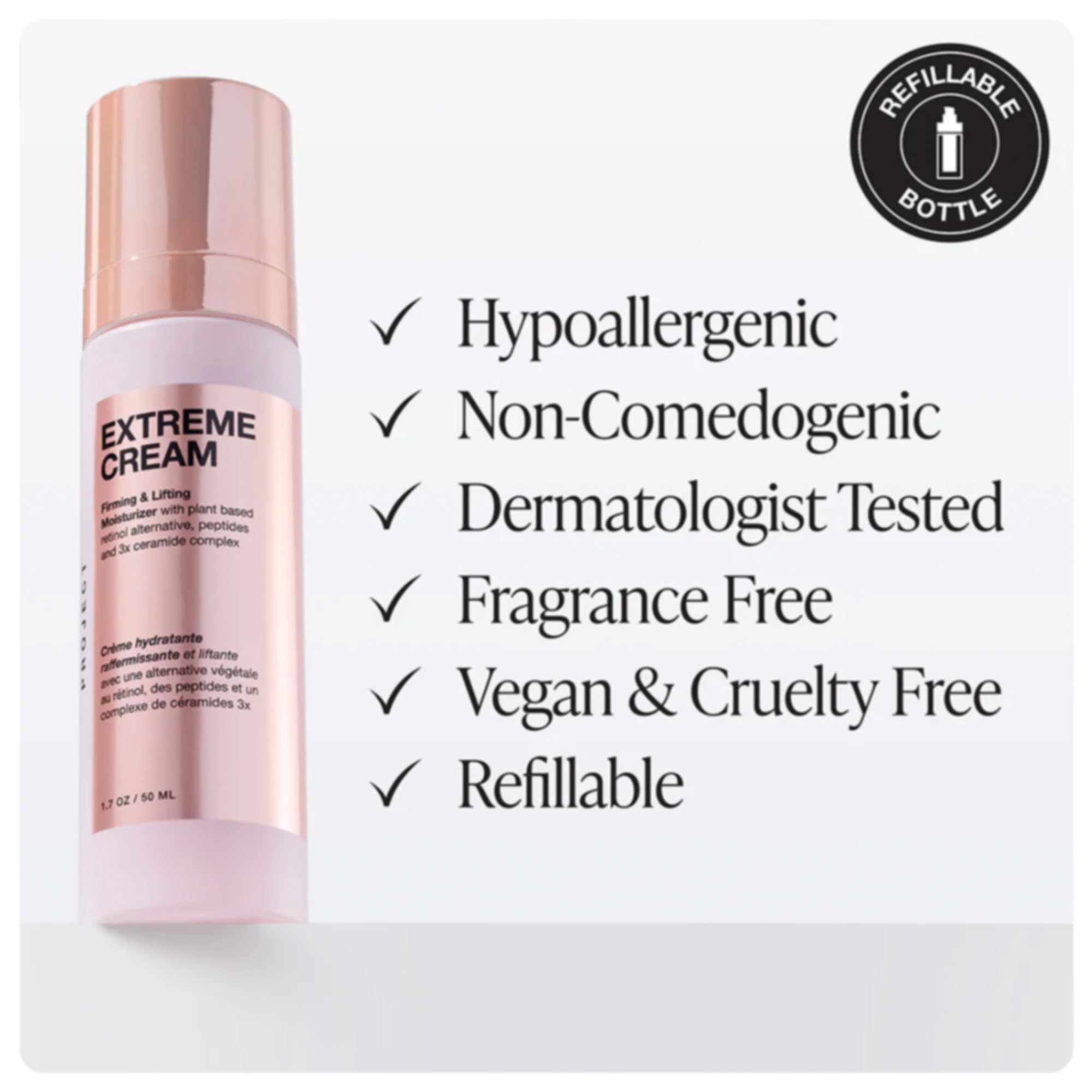 Formule avec céramides et peptides pour une peau plus ferme.