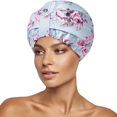 INNELO capuche douche luxe bleu-fleurs: aperçu élégant pour cheveux protégés et secs