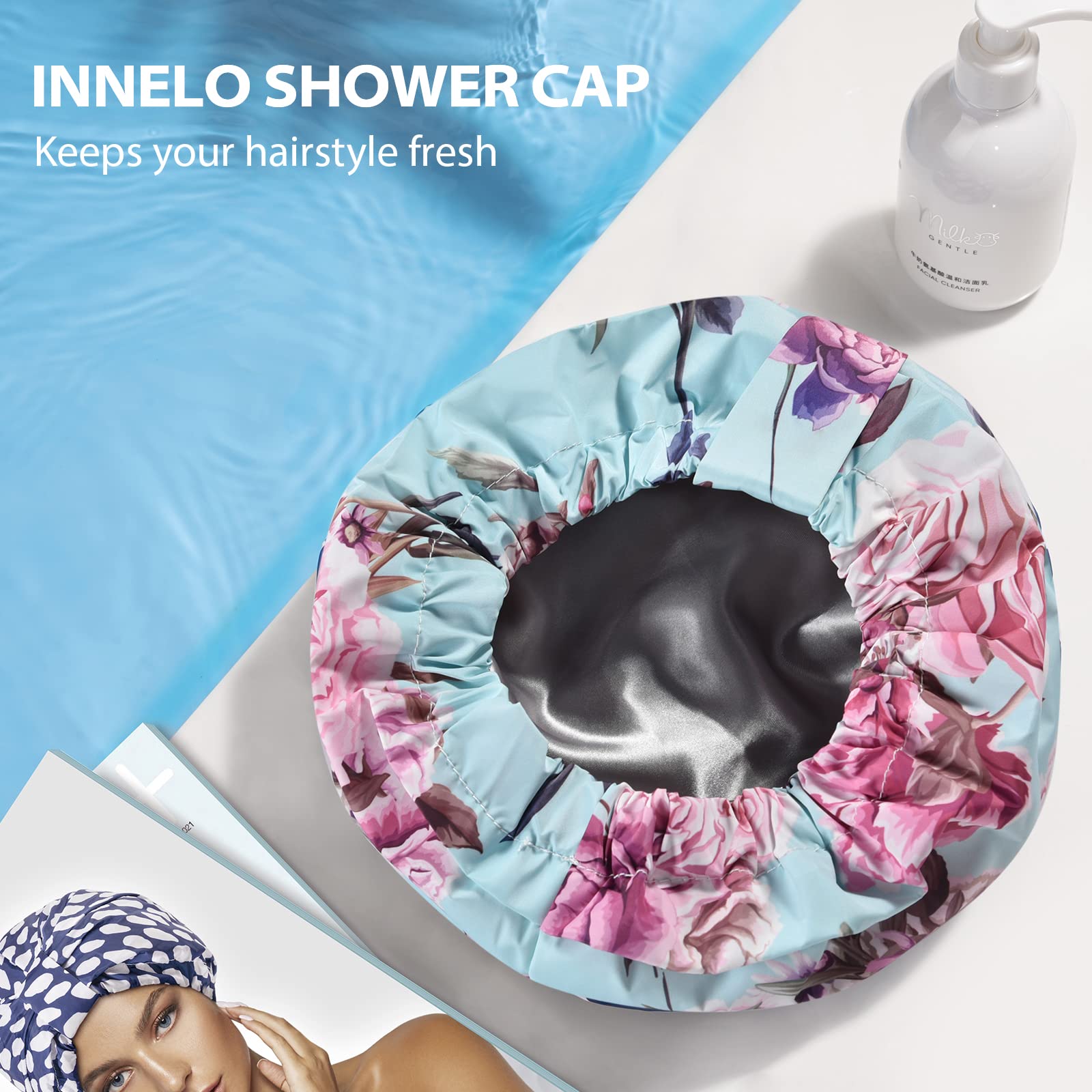 Capuchon INNELO vert à fleurs cadeau beauté pratique et élégant