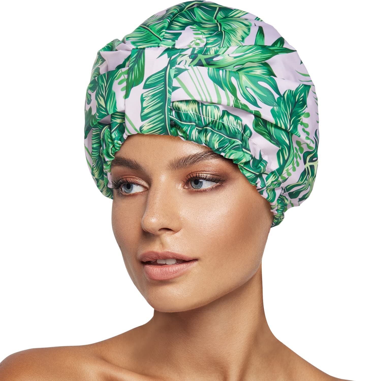 INNELO cap-feuilles-de-palmier: capuche design tropical protège les cheveux sous la douche