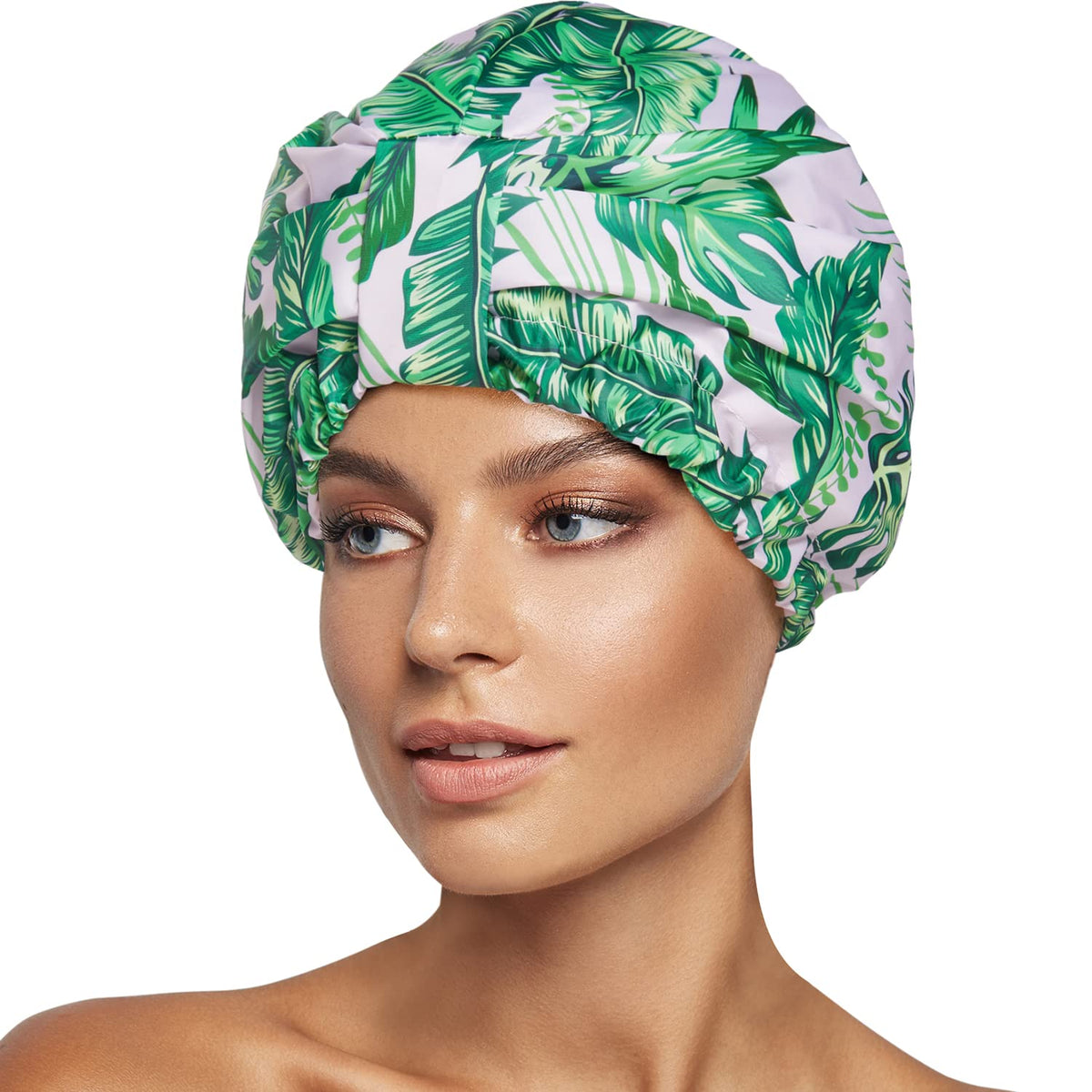 INNELO cap-feuilles-de-palmier: capuche design tropical protège les cheveux sous la douche