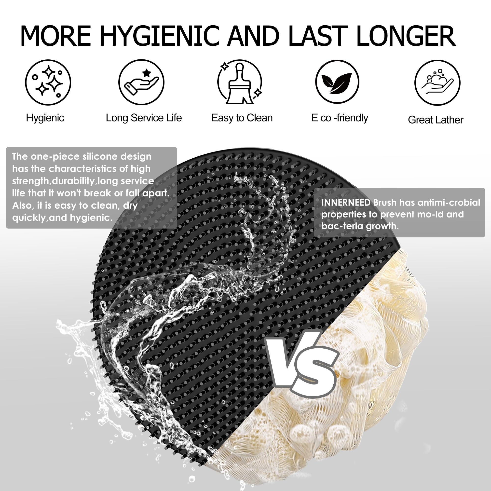 INNERNEED brosse-douche-silicone-compacte-portable: format compact idéal pour le voyage.