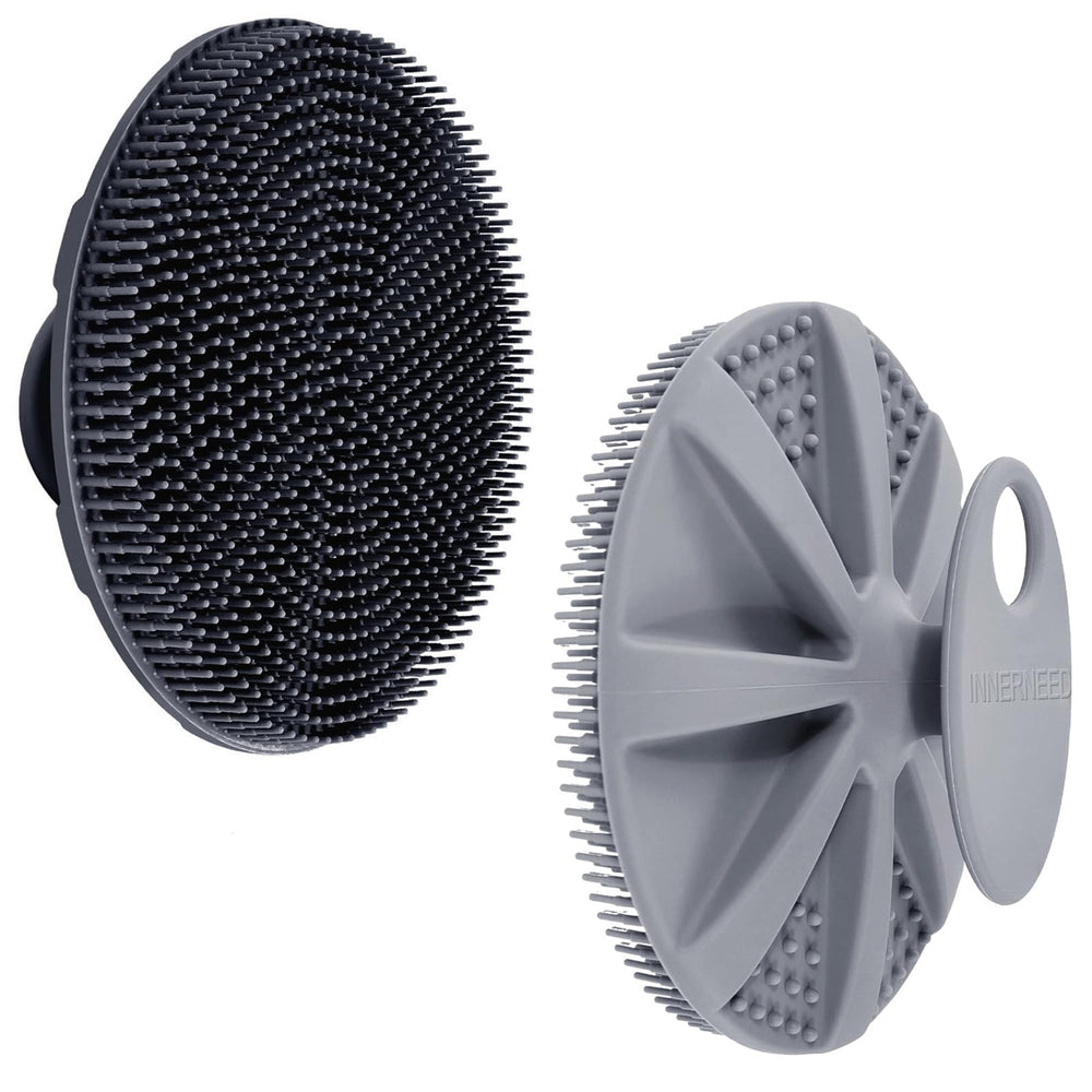 INNERNEED brosse-douche-silicone-ergonomique-poignee: prise en main sûre, lavage facilité.