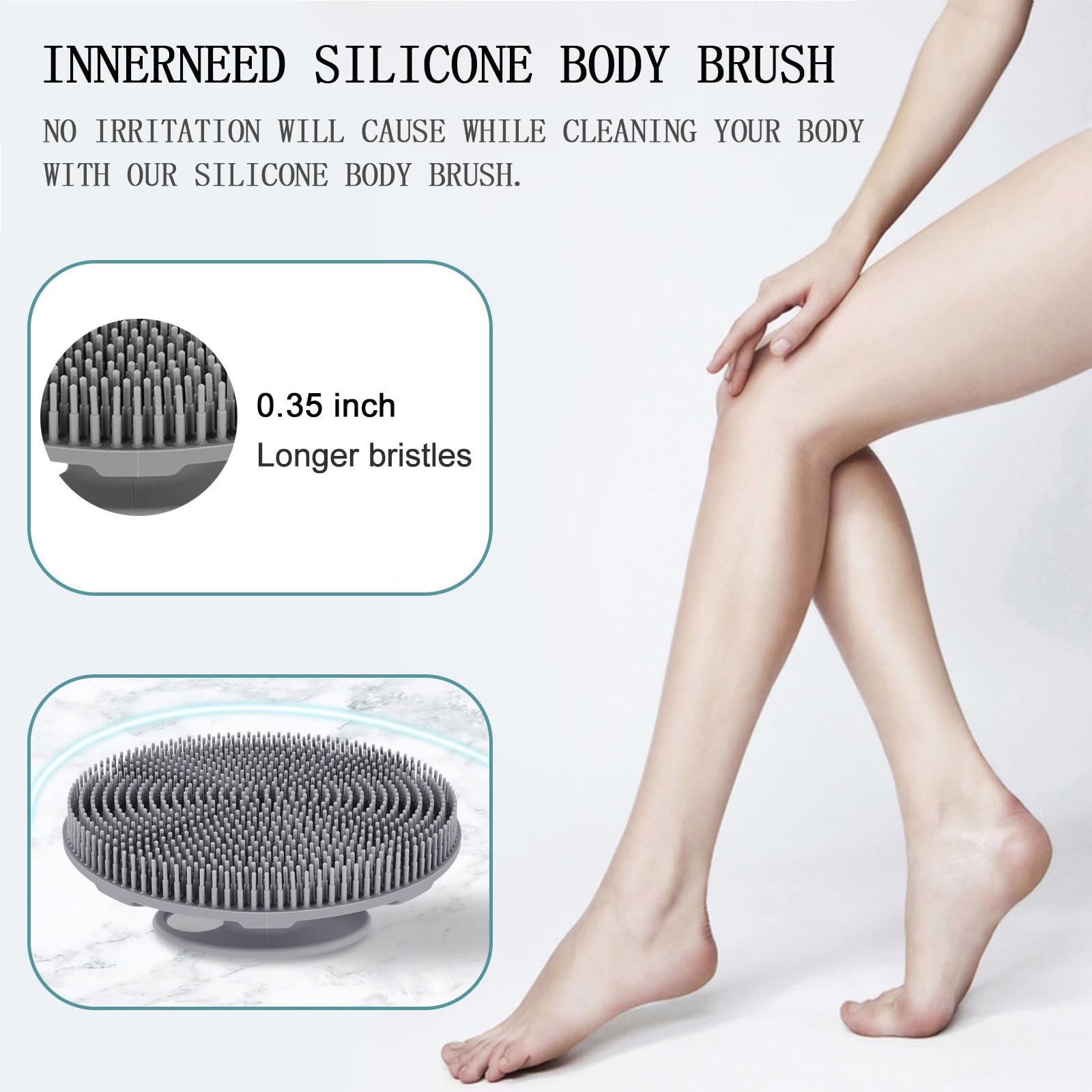 INNERNEED brosse-douche-silicone-usage-corps-visage: adaptée au corps et au visage.