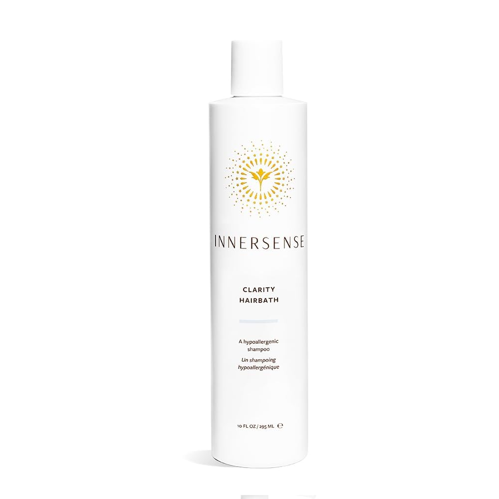 Bouteille INNERSENSE de bain clarité naturelle, soin doux et hypoallergénique pour cheveux et cuir chevelu sensibles.
