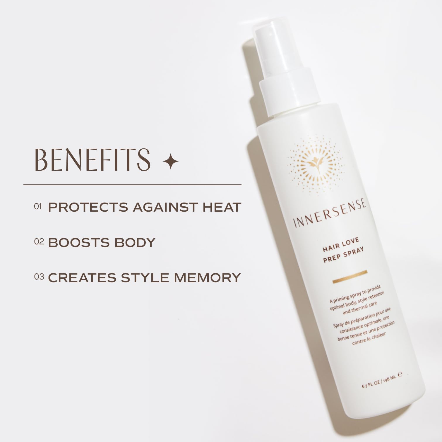 INNERSENSE spray préparatoire, détail utilisation, enveloppe les mèches sans les alourdir.