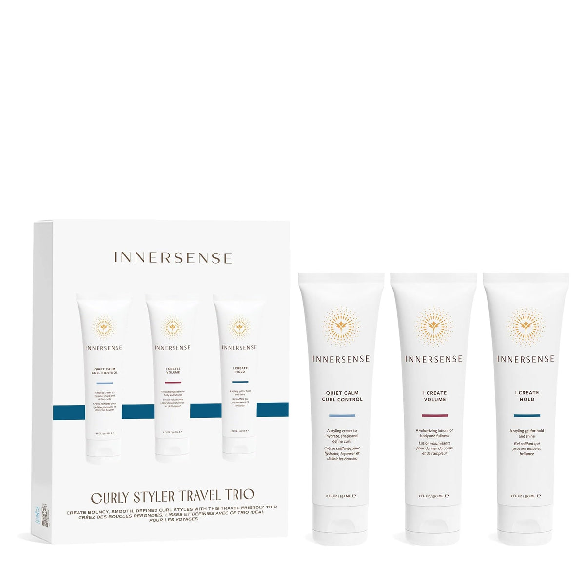 INNERSENSE Curly Styler Travel Trio: gel définition des boucles en bouteille pour voyage.