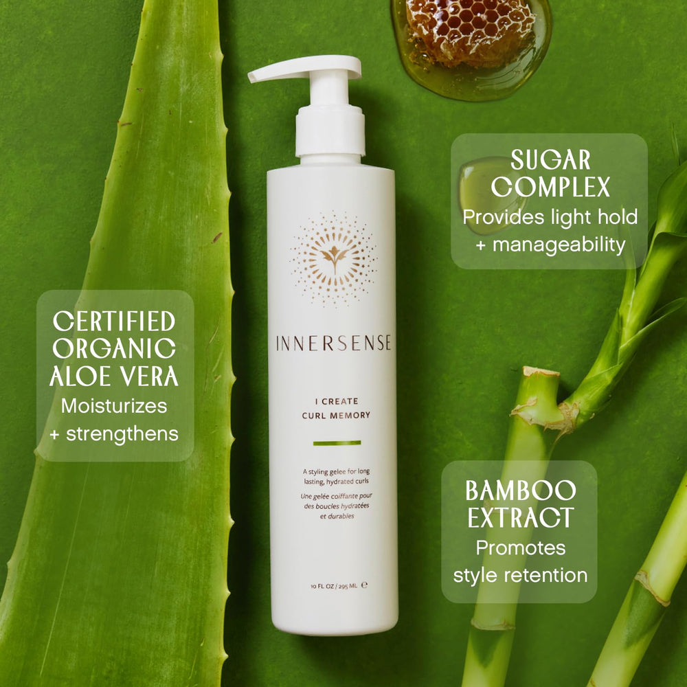 INNERSENSE I Create Curl Memory Gel, soin nourrissant qui protège les cheveux pendant le coiffage.