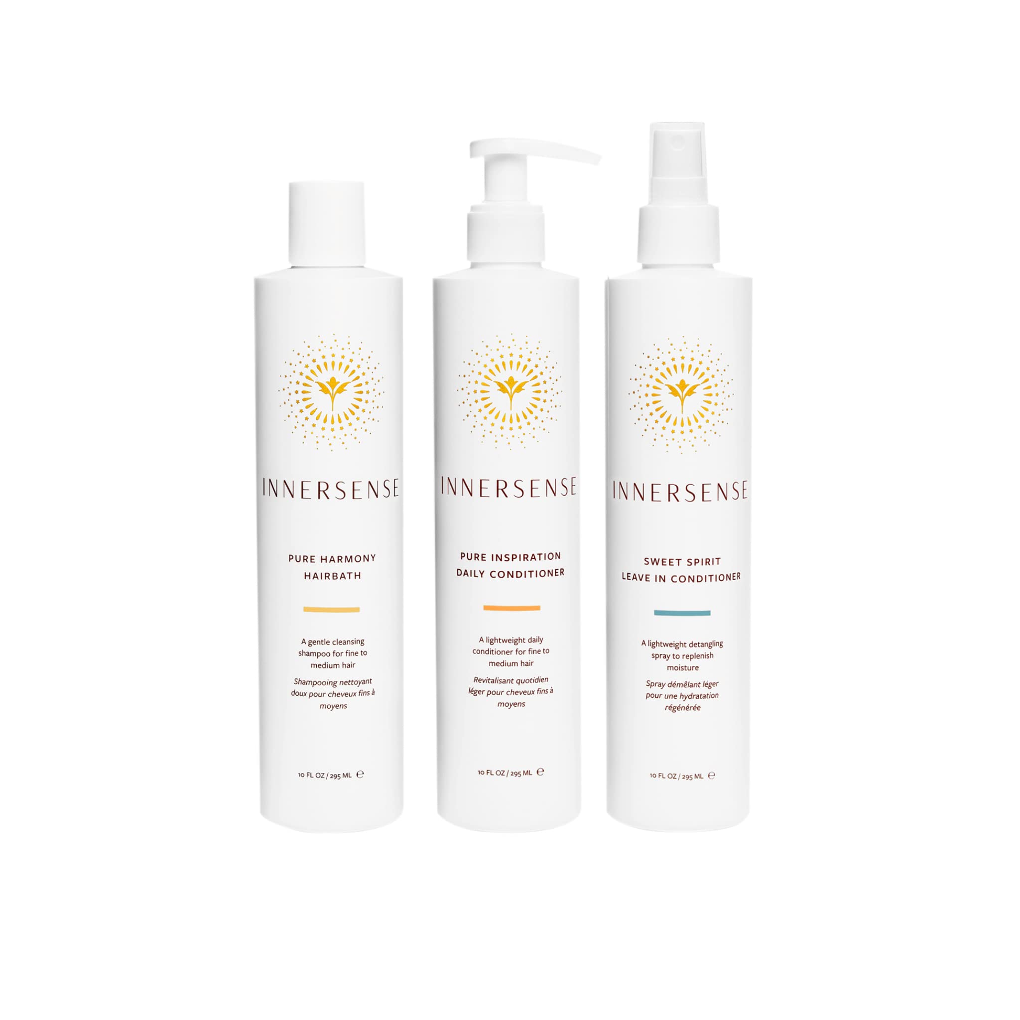 INNERSENSE Pure Harmony Trio: bouteille de shampooing qui favorise cheveux fins et colorés, sans toxines.