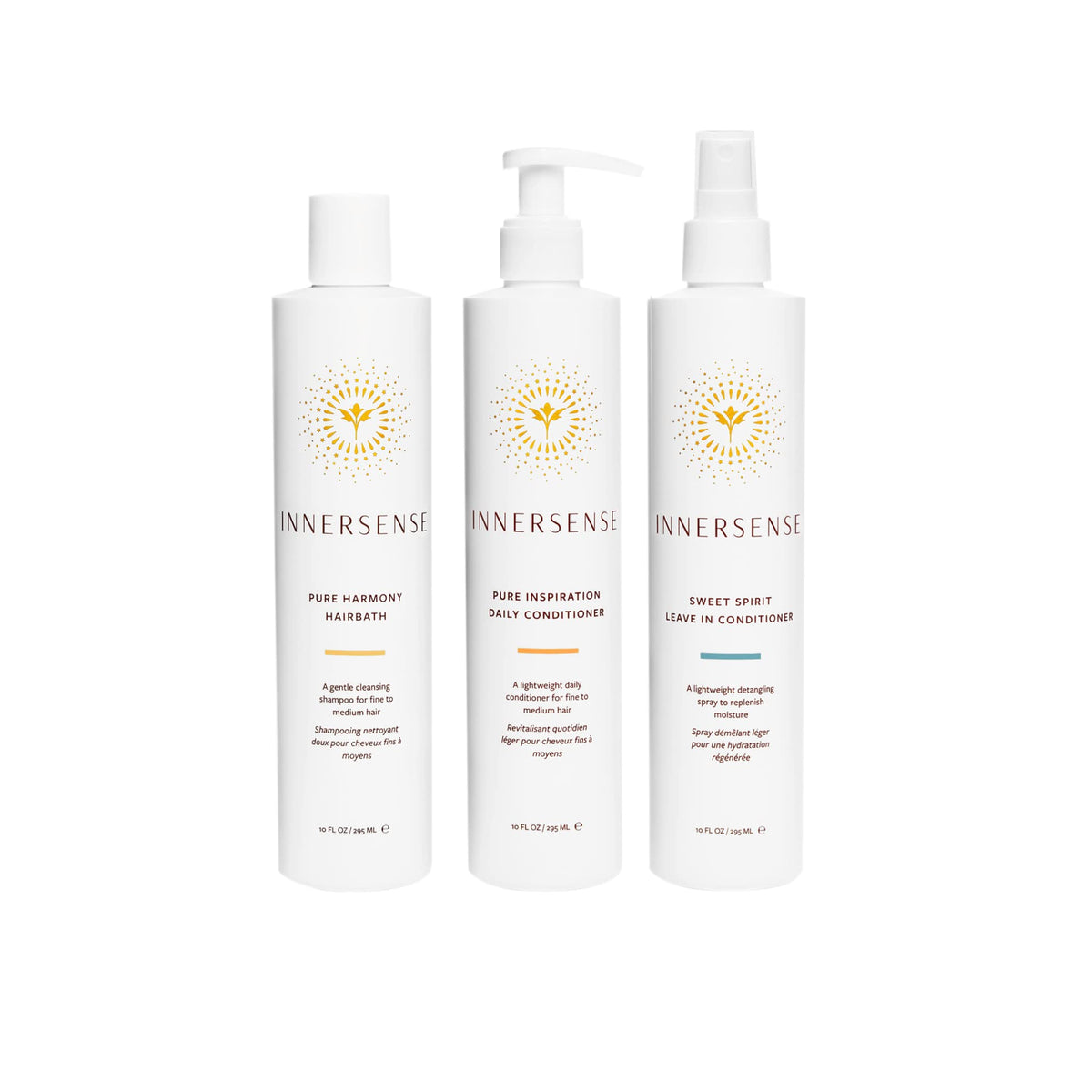 INNERSENSE Pure Harmony Trio: bouteille de shampooing qui favorise cheveux fins et colorés, sans toxines.