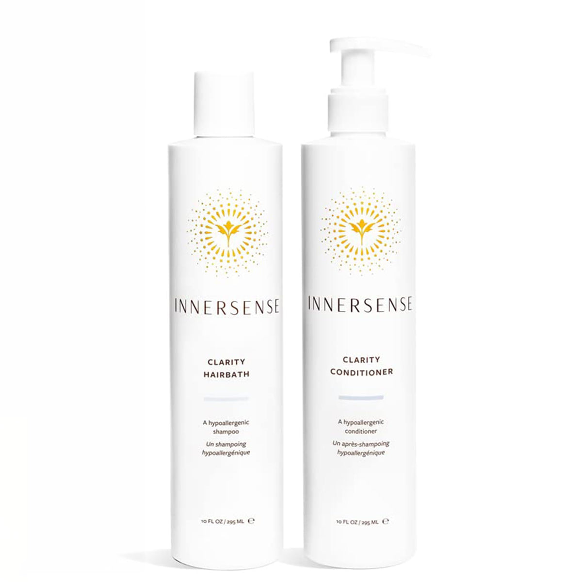 INNERSENSE Shampoing Naturel Clarte Calme: bouteille claire, nettoie en douceur et apaise les sensibilités capillaires.