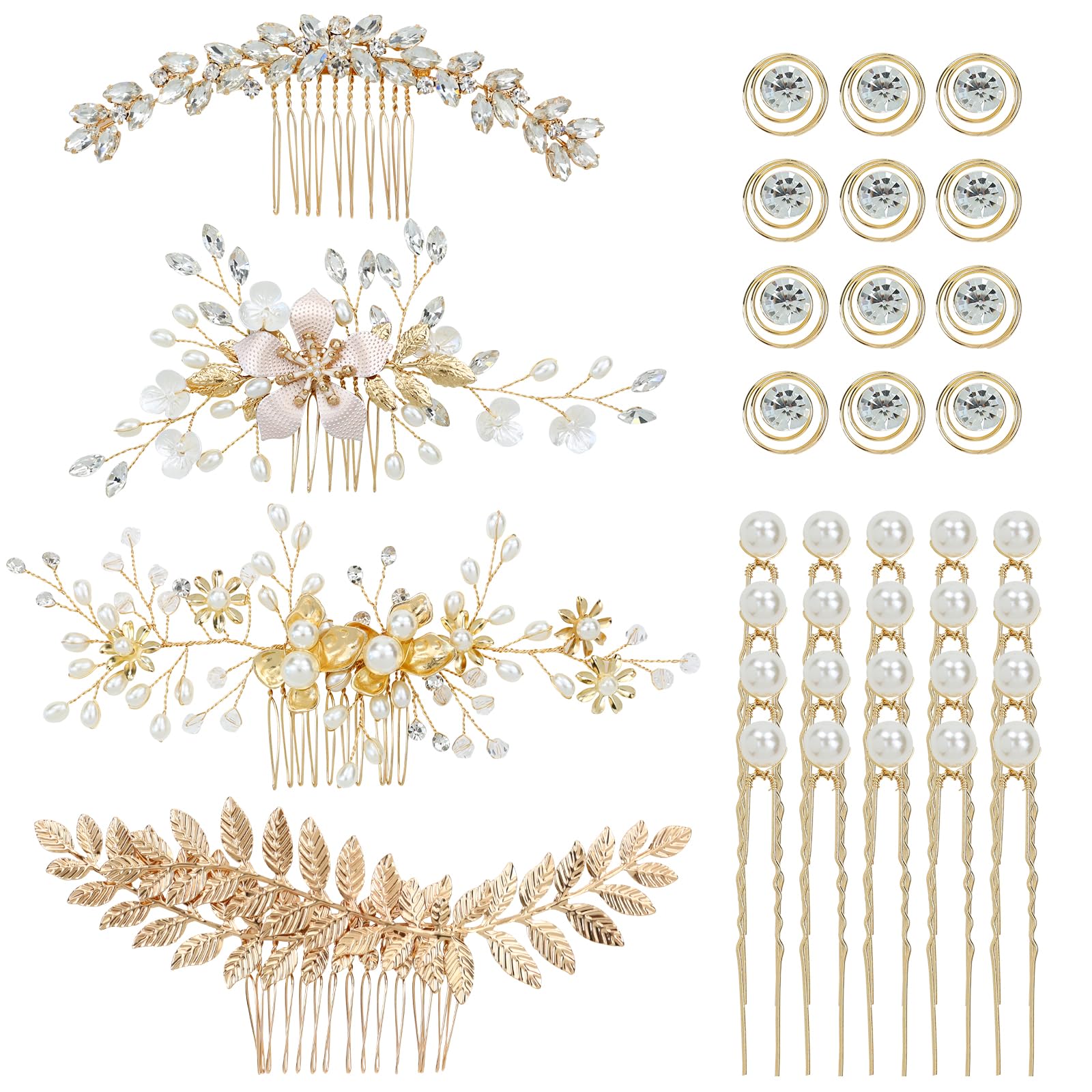 inSowni ensemble 36 barettes or fleurs feuilles mariée, coiffure nuptiale élégante.