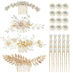 inSowni ensemble 36 barettes or fleurs feuilles mariée, coiffure nuptiale élégante.