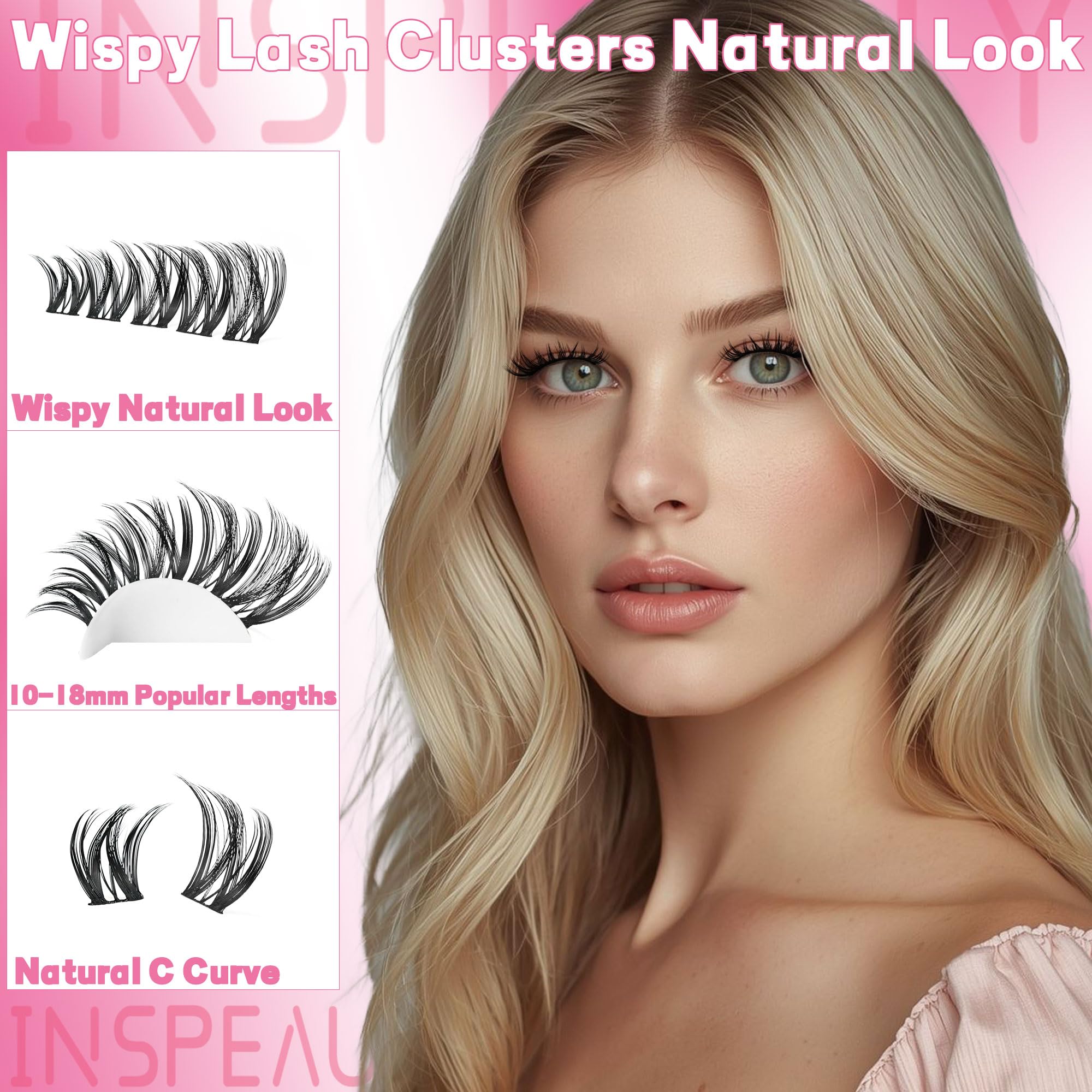 INSPEAUTY Flora Lash Clusters kit d’application par soi-même étanche avec adhésif