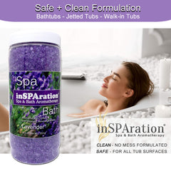 InSPAration cristaux spa lavande-remous : neutralise les odeurs chimiques sans taches.