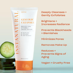 InstaNatural nettoyant glycolique – pores minimes visibles après utilisation