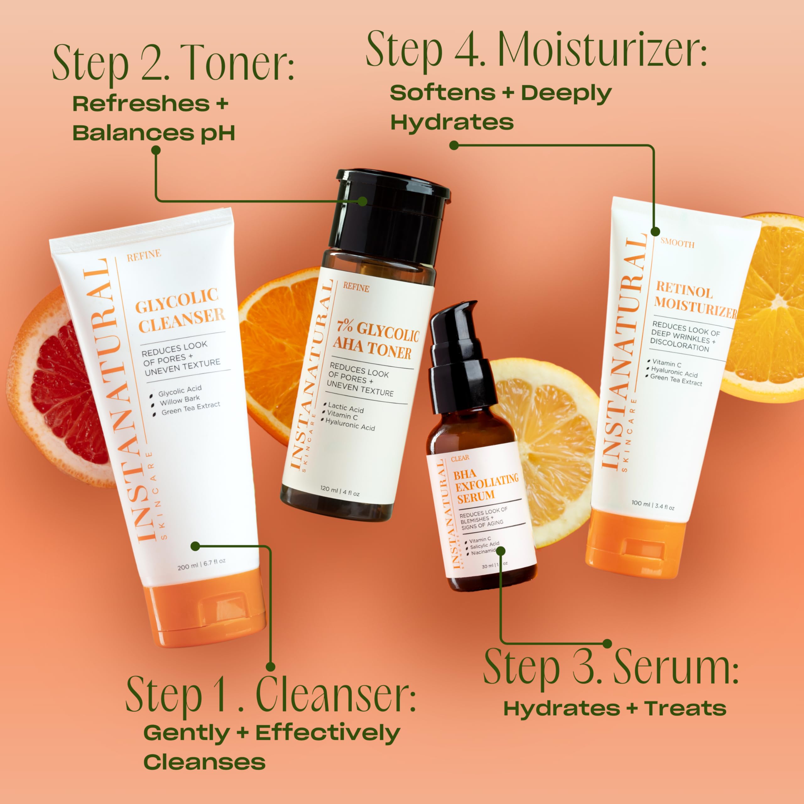 InstaNatural nettoyant glycolique – extraits botaniques pour douceur