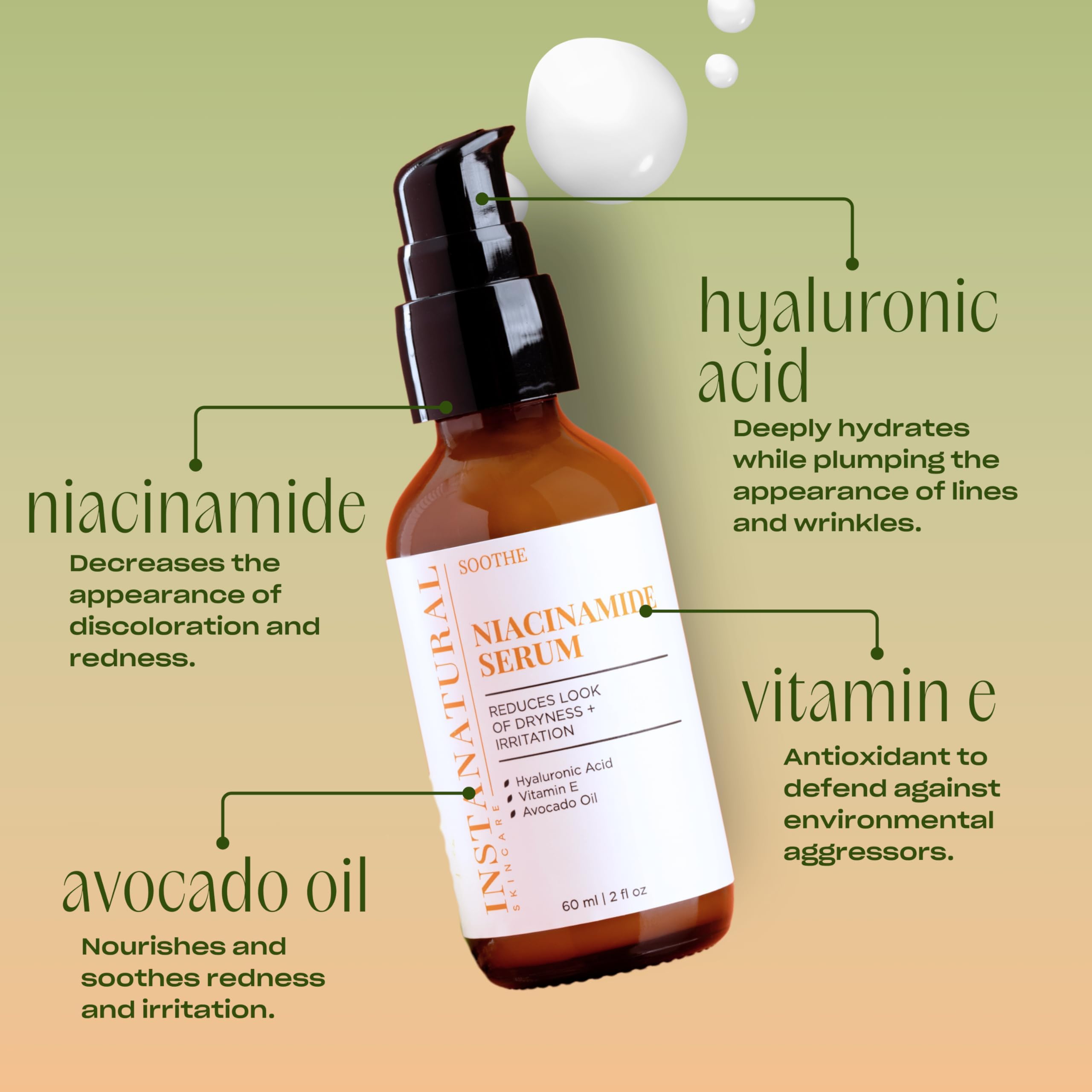 InstaNatural Niacinamide Sérum - Huile Avocat, nourrissant et protecteur.