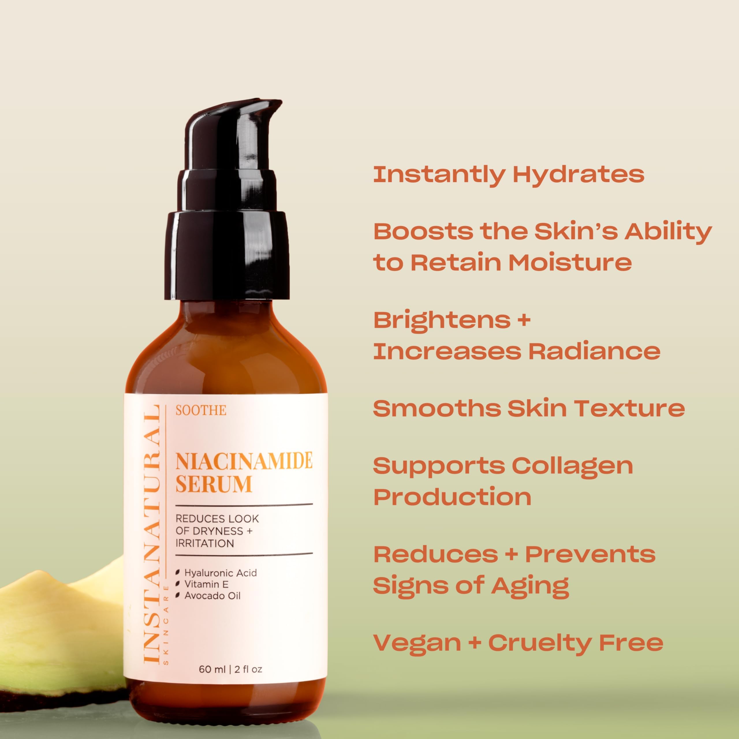 InstaNatural Niacinamide Sérum - Hyaluronique, peau repulpée et souple.