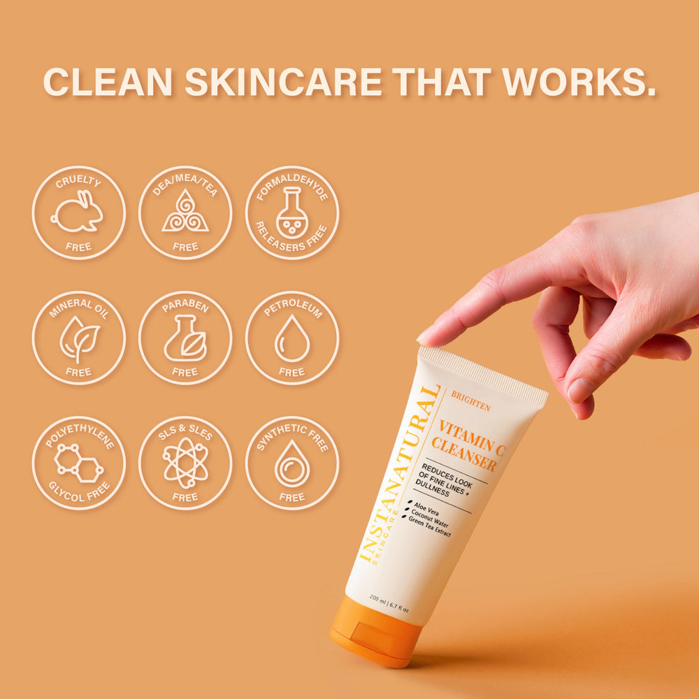 InstaNatural Vitamine C Nettoyant – usage quotidien matin et soir pour une routine simple.
