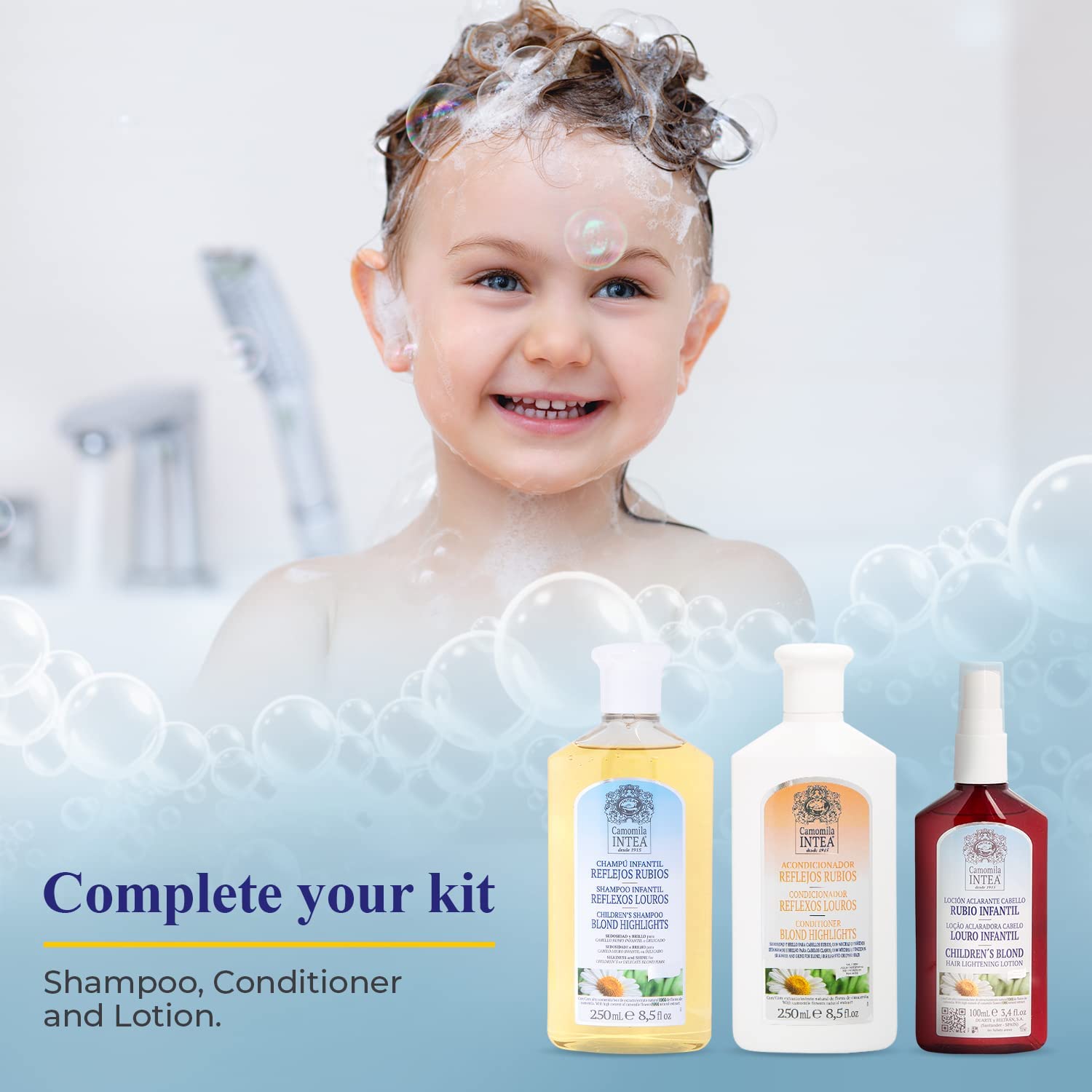 Usage quotidien avec appareil capillaire adapté pour enfants et adultes aux cheveux blonds.
