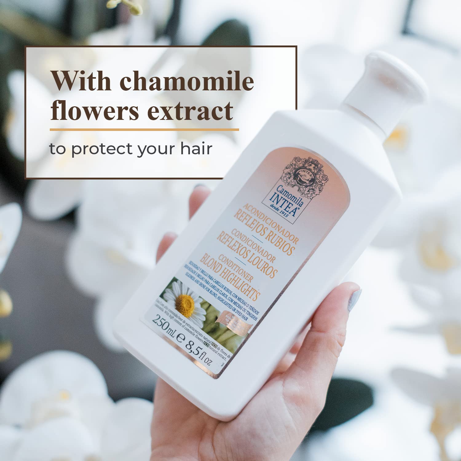Intea Conditionneur blond chamomille, application simple pour cheveux blonds.