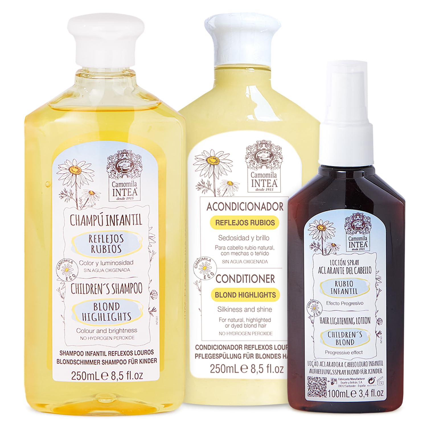 Shampoing Intea Kids à la camomille, nettoyage délicat pour cheveux sensibles.