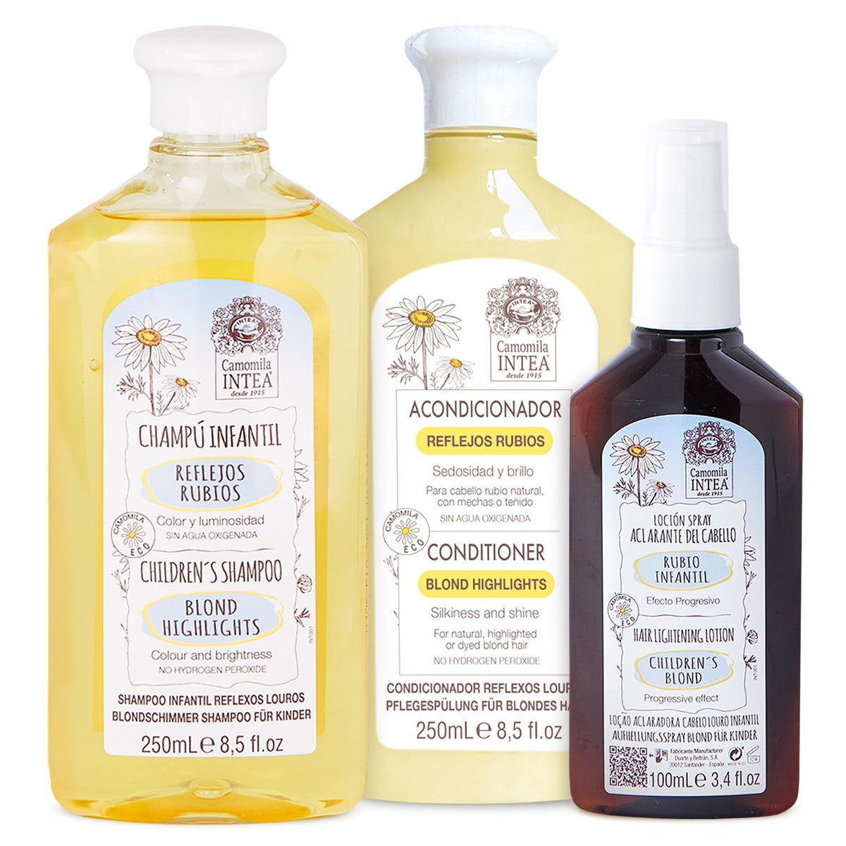 Shampoing Intea Kids à la camomille, nettoyage délicat pour cheveux sensibles.