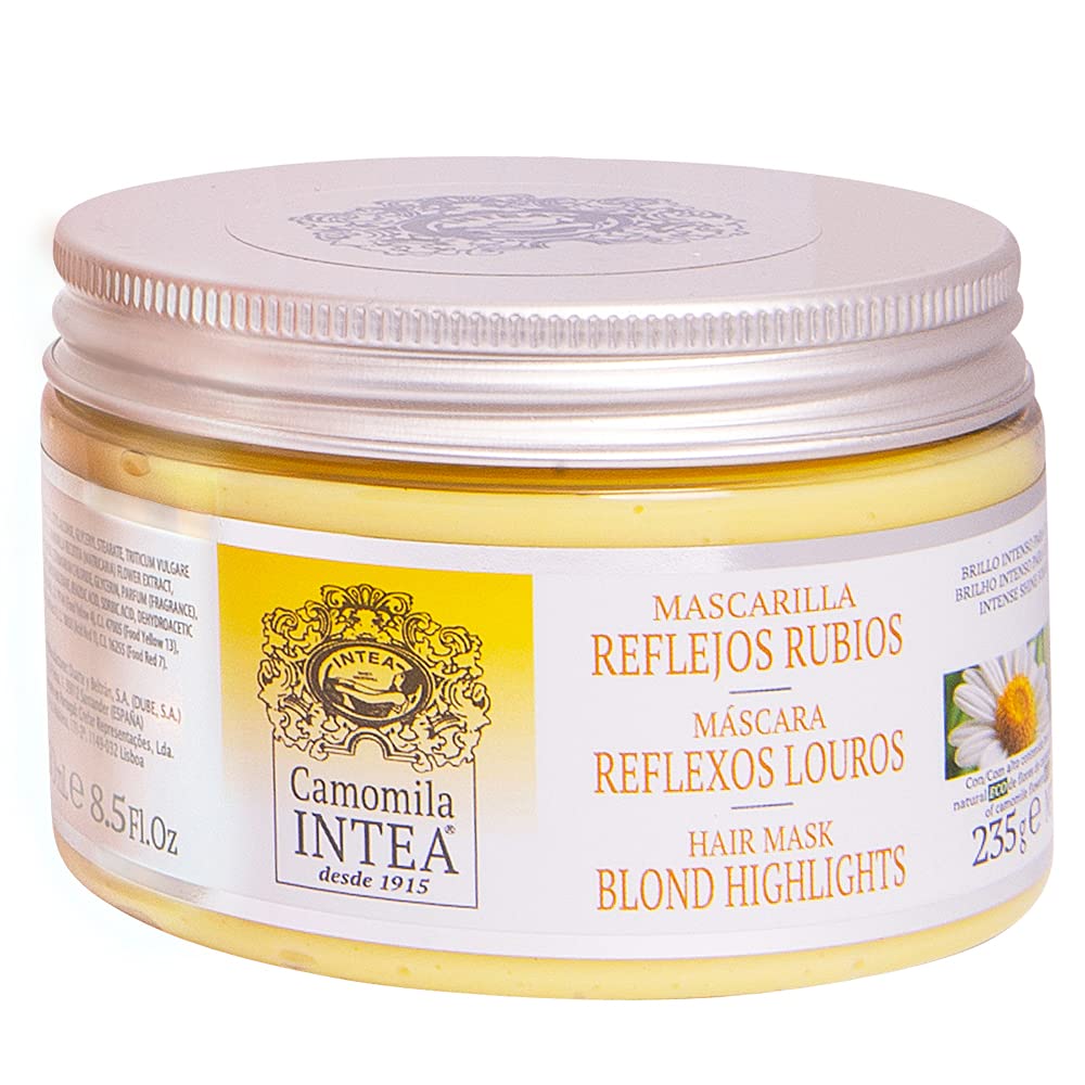 Flacon Intea Masque Cheveux Blond prêt à nourrir les mèches blondes.