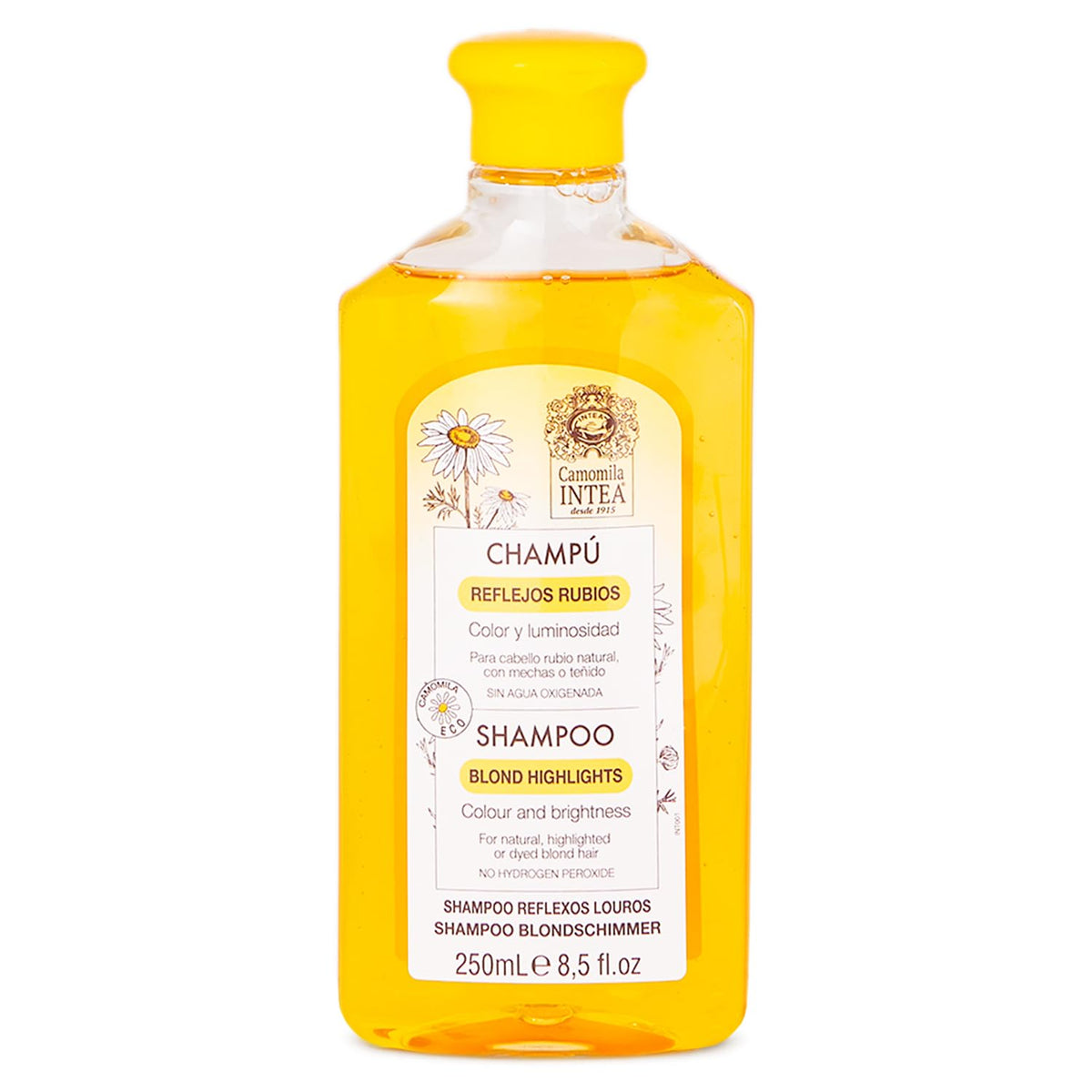 Intea shampooing camomille: bouteille révélant des reflets blond lumineux