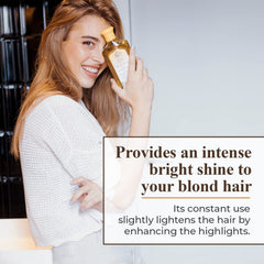 Cheveux blonds avec reflets dorés grâce au shampoing camomille Intea