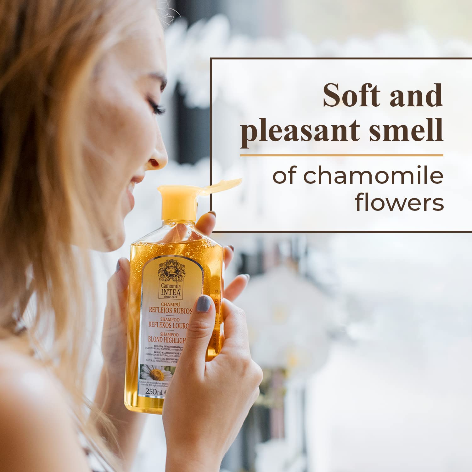 Application quotidienne facile pour cheveux blonds avec Intea camomille
