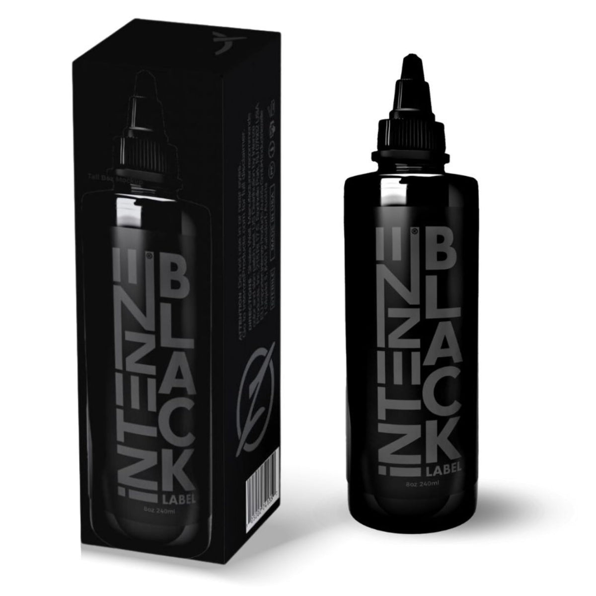 Intenze Black Label, encre tatouage 8 oz prête pour des sessions professionnelles.