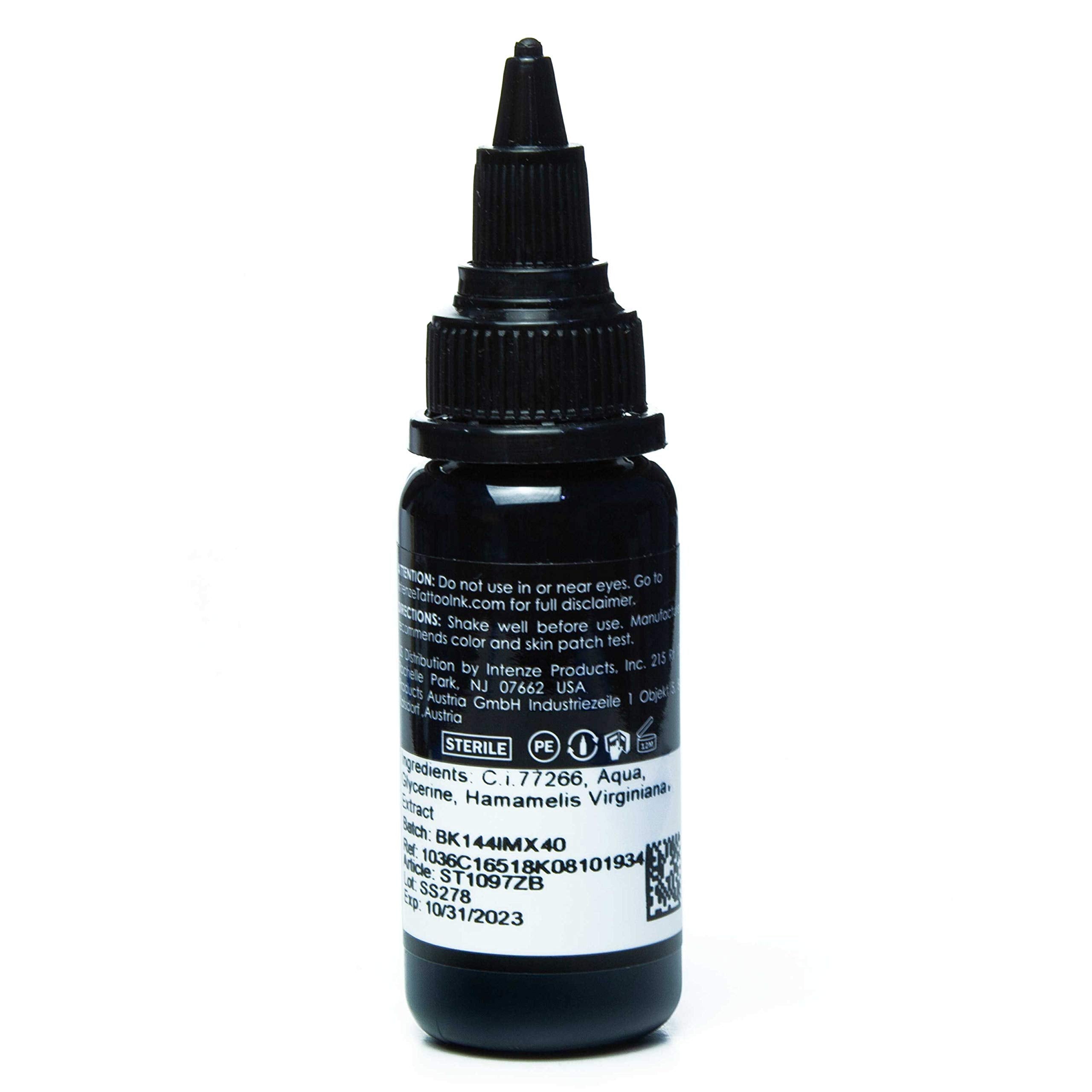 Intenze ZUPER Noir, pigment dense prêt à l'application précise.