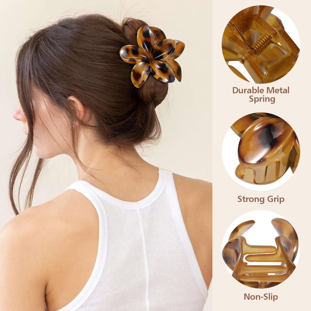 Interesse pinces fleurs hawaïennes tortue, mise en valeur d'un chignon structuré.