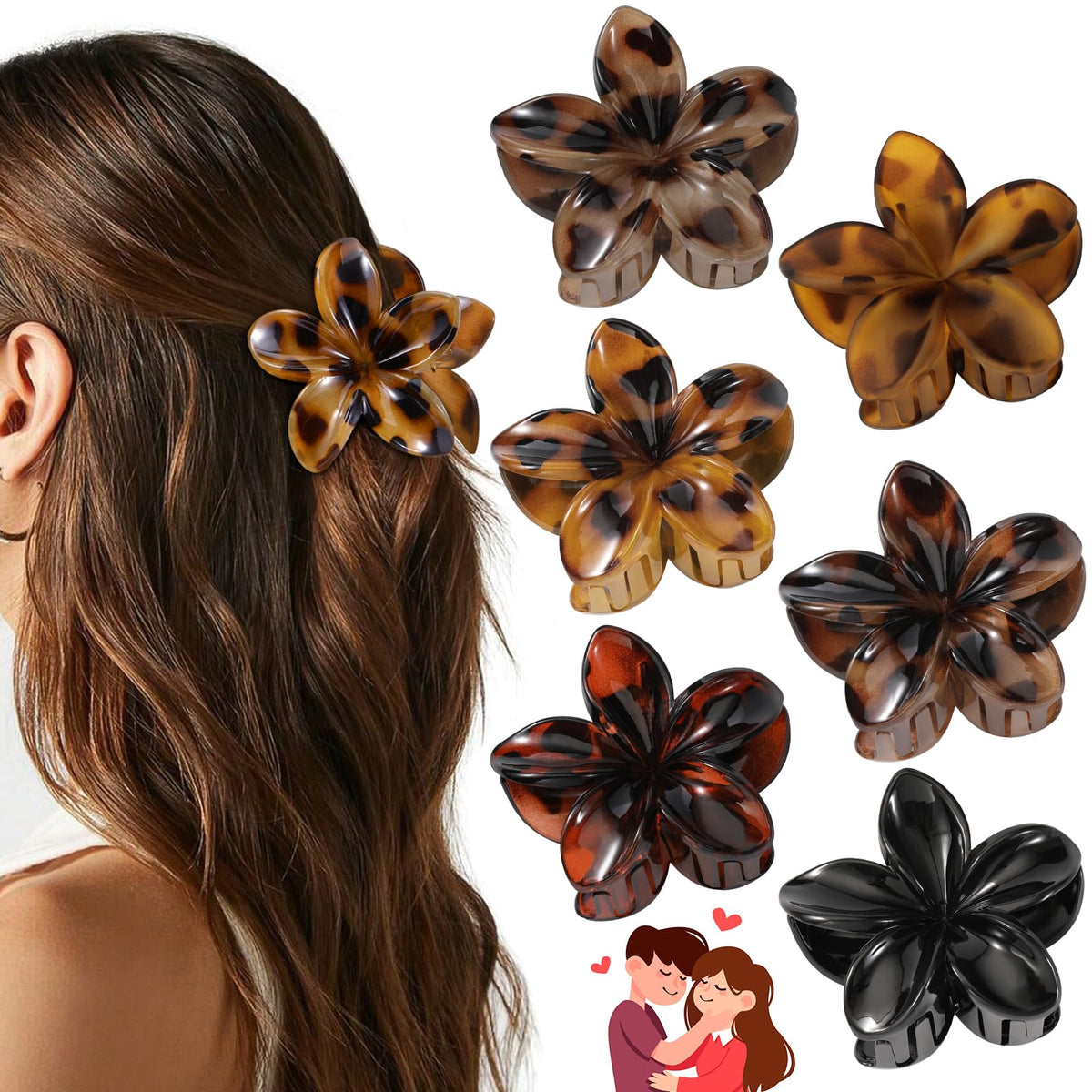 Interesse pinces fleurs hawaïennes tortue, vue d'ensemble, charme rétro et maintien fiable.