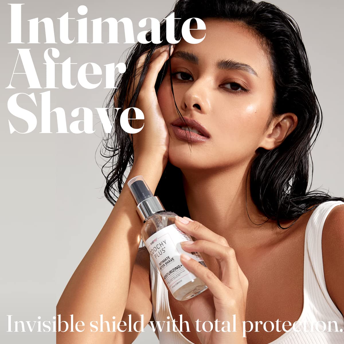 IntiMD COOCHY mist dispense demonstrates easy application for sensitive areas.