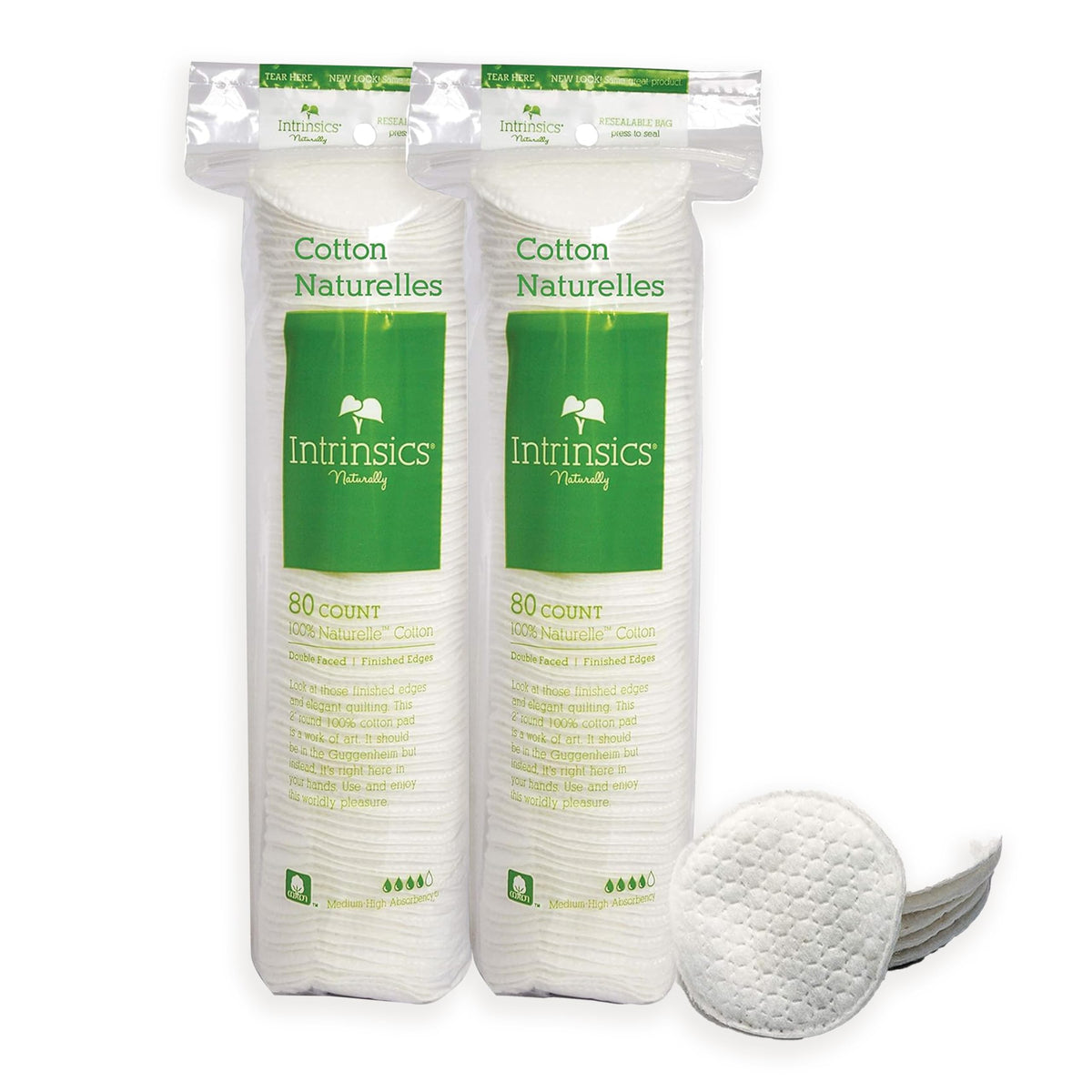 Intrinsics coton naturels 2 pouces paquet démaquillage visage douceur efficace.
