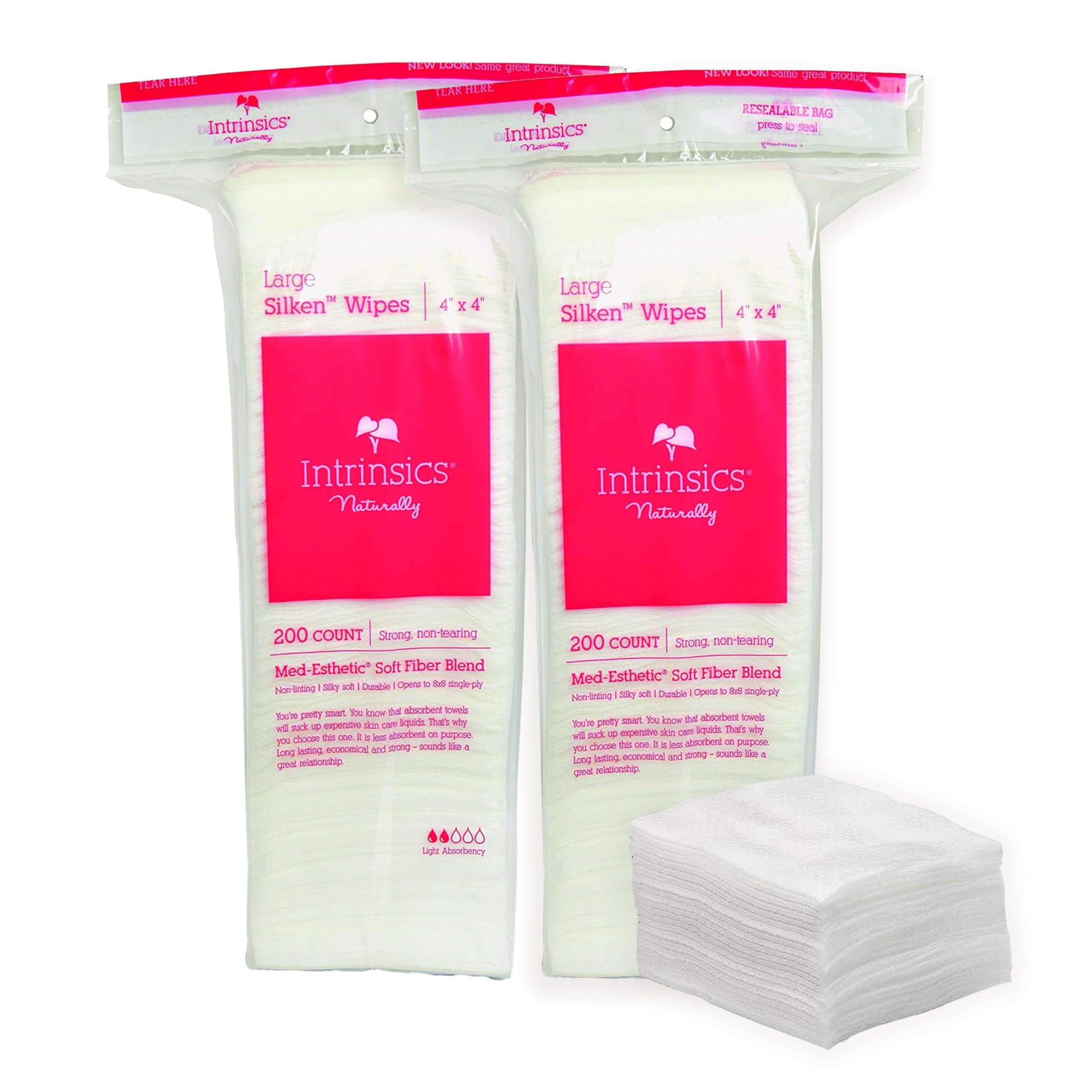 Lingettes visage Intrinsics Petite Soie 2-pack pour démaquillage en douceur sans peluches.