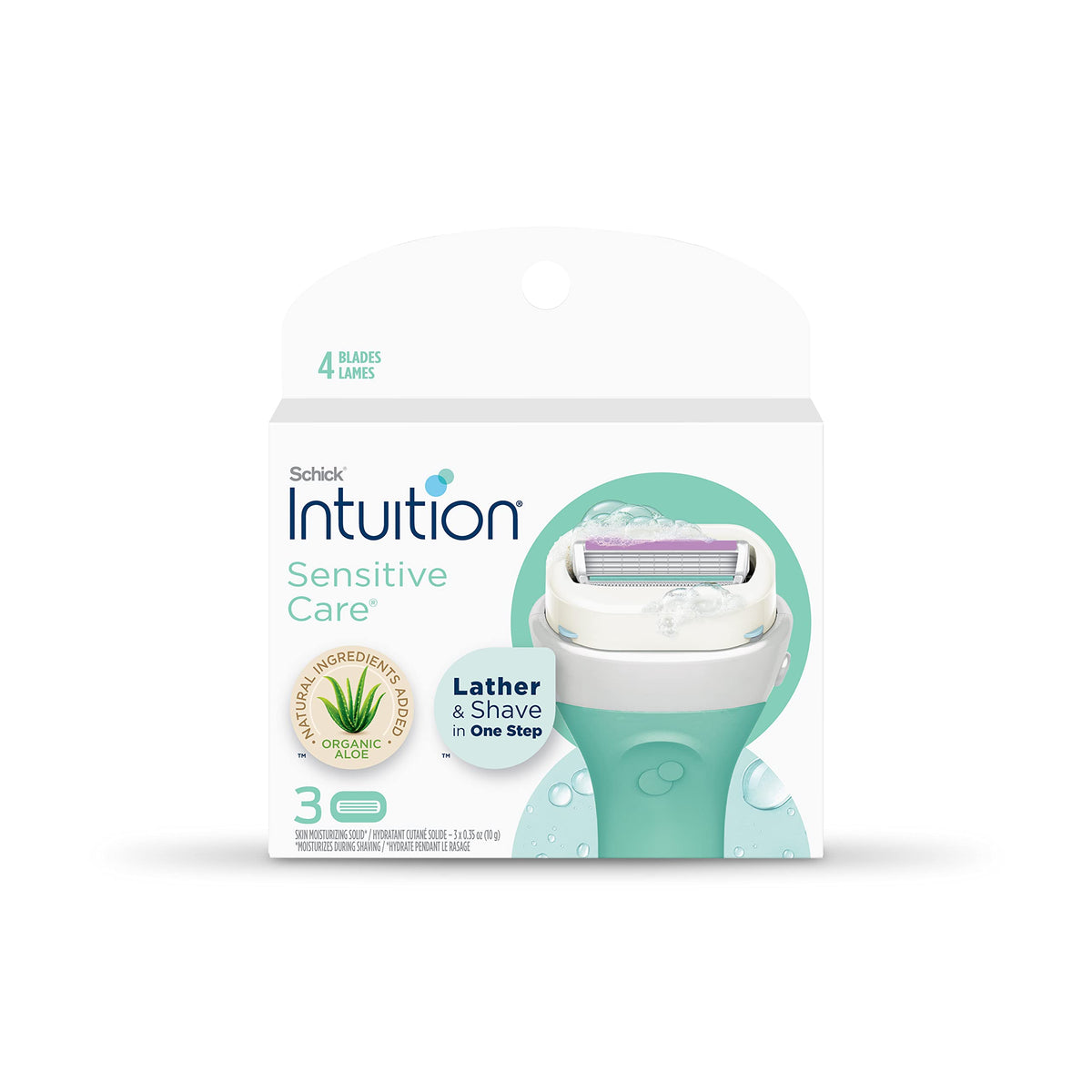 Rasoir INTUITION cartouches quatre-lames pour un rasage précis et confortable.