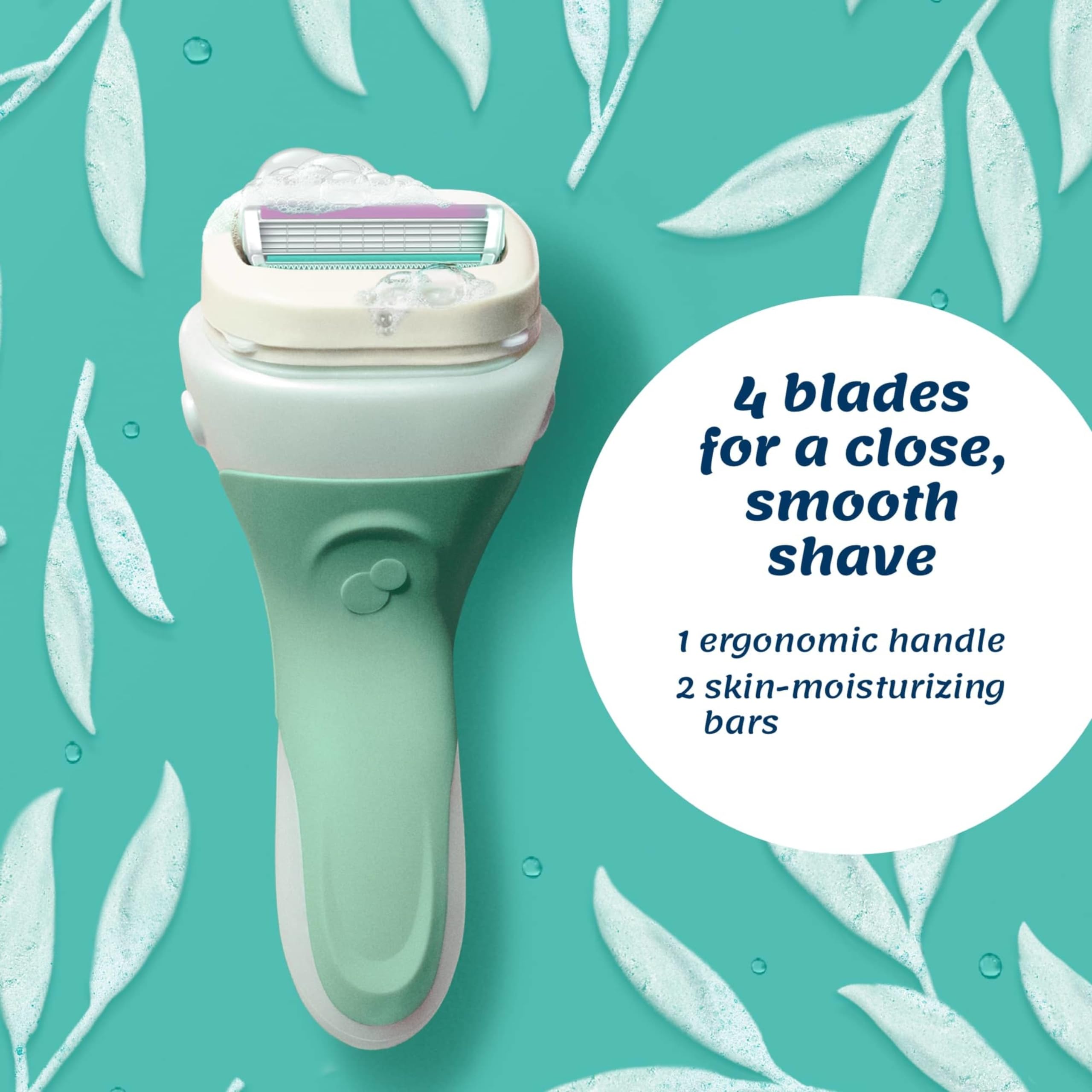 Quatre lames entourées d’aloe et vitamine E pour une glisse confortable.