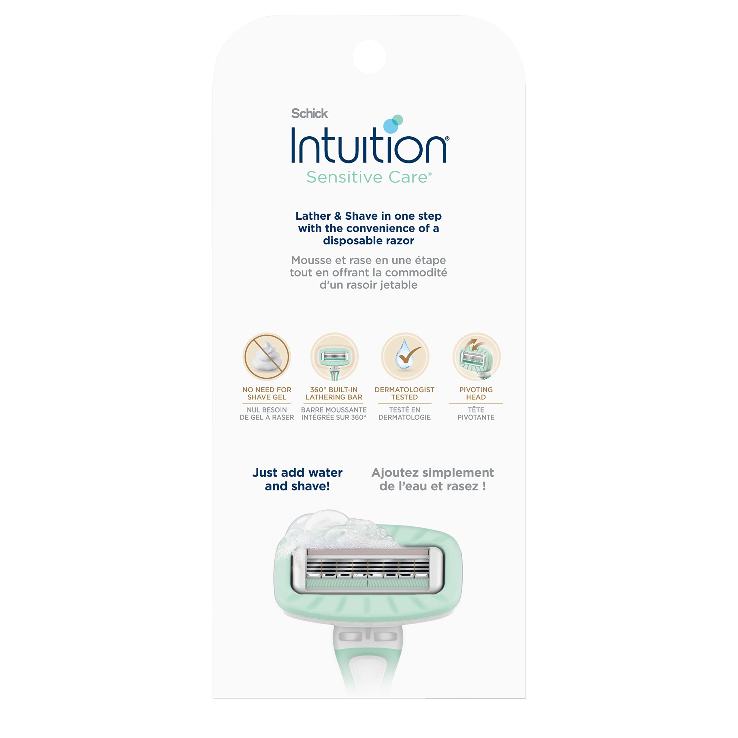 Schick Intuition emballage contenant trois rasoirs pour usage pratique