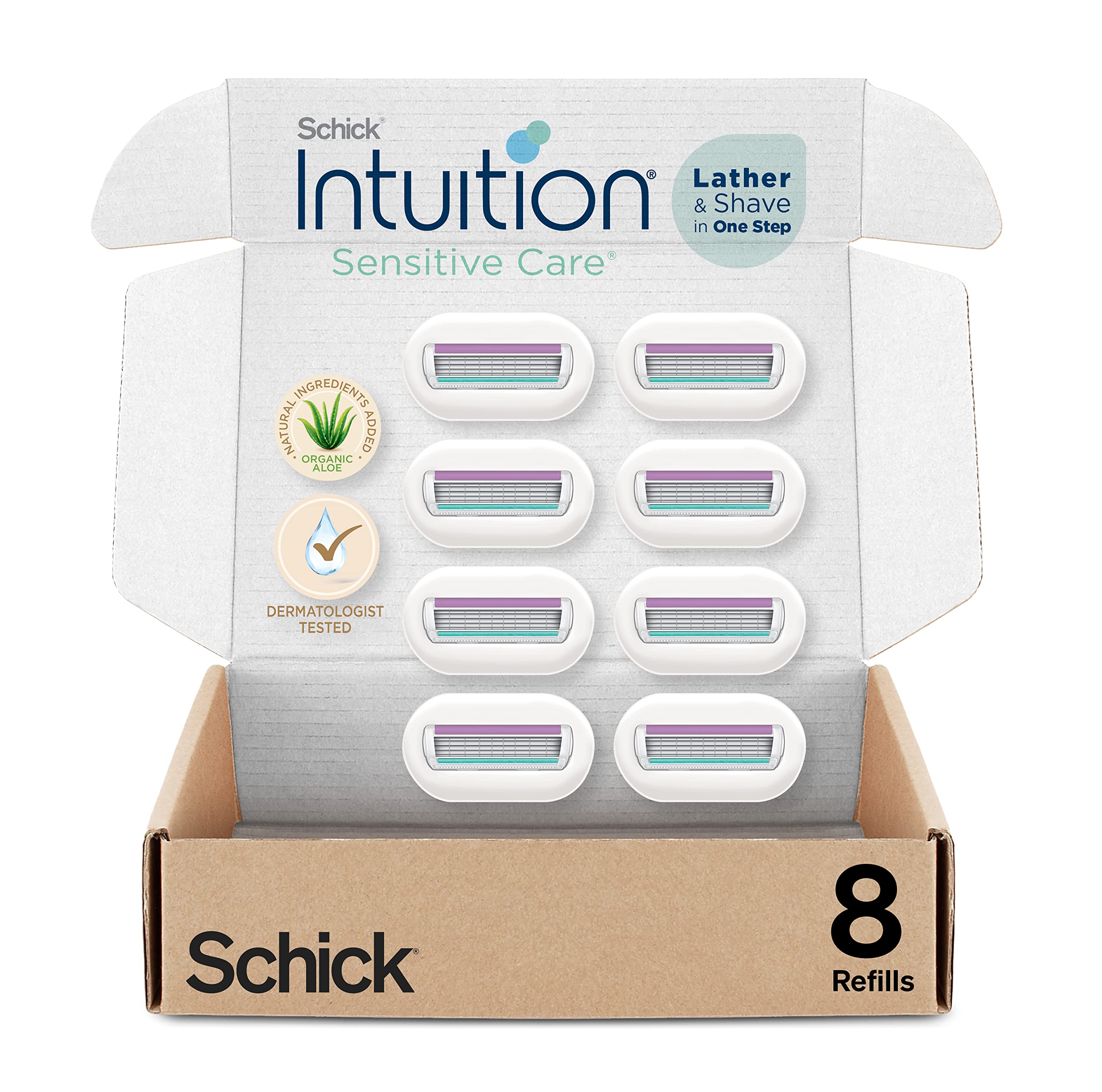 INTUITION cartouches rasoir aloé: hydratation intégrée pour un rasage tout en douceur.